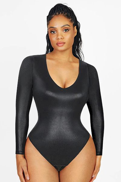 Effortless Elegance: Tightening Faux Leather Bodysuit for Fitness Enthusiasts