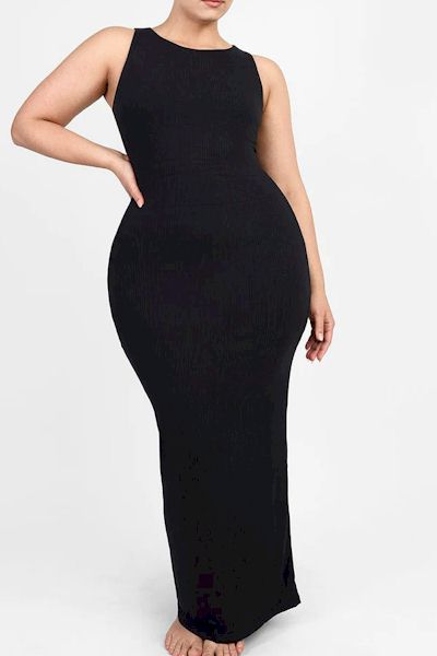 Chic Comfort: Light Support Crew Collar Shaper Maxi Dress for Fabulous Style