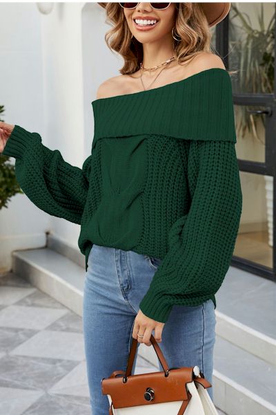 Load image into Gallery viewer, Sculpt Your Style: Off-The-Shoulder Lantern Sleeve Sweater
