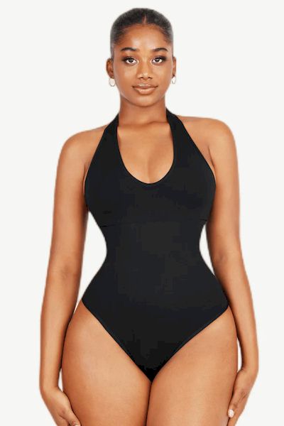 Luxury Sculpting: Premium Fabric Hanging Neck Bodysuit for Silhouette