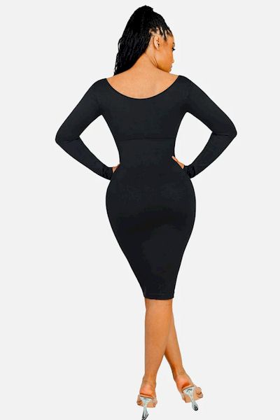 Load image into Gallery viewer, Shape &amp; Shine: Sleek V Neck Long Sleeve Shaper Dress for Ultimate Confidence
