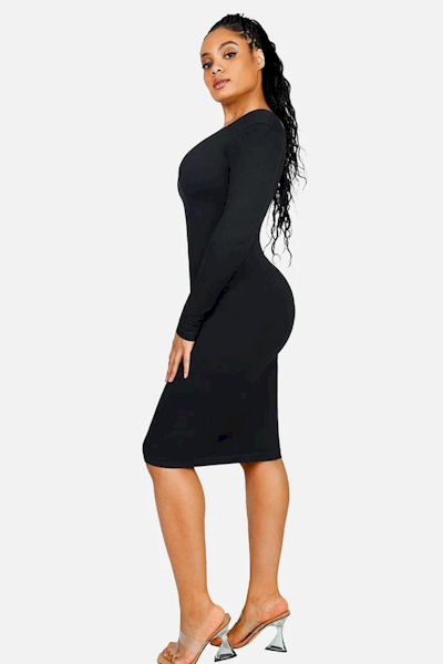 Load image into Gallery viewer, Shape &amp; Shine: Sleek V Neck Long Sleeve Shaper Dress for Ultimate Confidence
