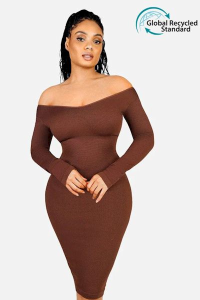 Load image into Gallery viewer, Shape &amp; Shine: Sleek V Neck Long Sleeve Shaper Dress for Ultimate Confidence
