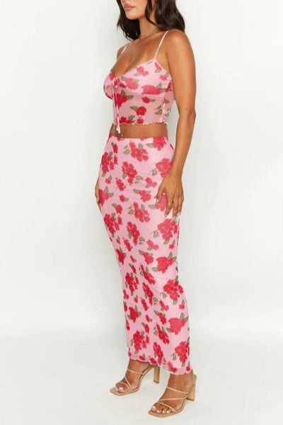 Feel Confident and Captivating in This See-Through Mesh Maxi Skirt Set