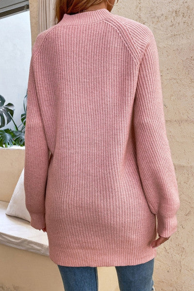 Stylish and Casual Knitted Sweater with Lantern Sleeves and Buttons for Sophisticated Elegance