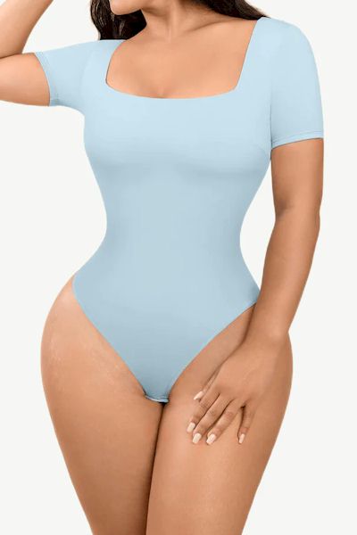 Load image into Gallery viewer, Square-Neck Elegance: Short-Sleeve Bodysuit with Tummy Control
