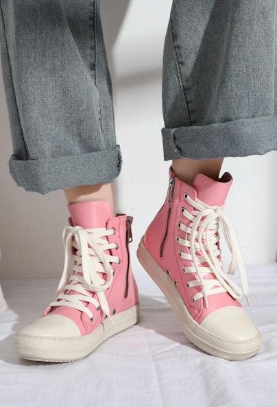 Load image into Gallery viewer, Sassy Pink PU Zip-Up Lace-Up Flats: The Perfect Fun Shoes
