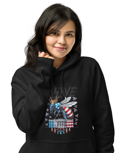 Load image into Gallery viewer, KHIVE - Madam President Kamala Harris Unisex eco raglan hoodie
