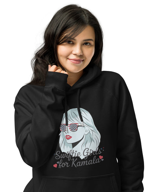 Load image into Gallery viewer, Swiftie&#39;s for Kamala Harris for President Hoodie Unisex eco raglan hoodie
