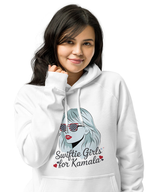 Load image into Gallery viewer, Swiftie&#39;s for Kamala Harris for President Hoodie Unisex eco raglan hoodie
