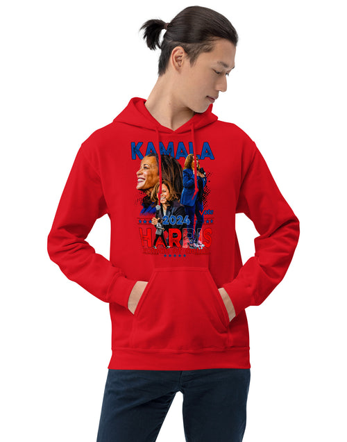 Load image into Gallery viewer, Kamala Harris - A Woman of Action Unisex Hoodie
