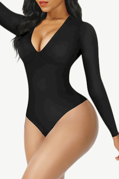 Load image into Gallery viewer, Sleek Sophistication: Long Sleeve Thong Bodysuit with Waist Control
