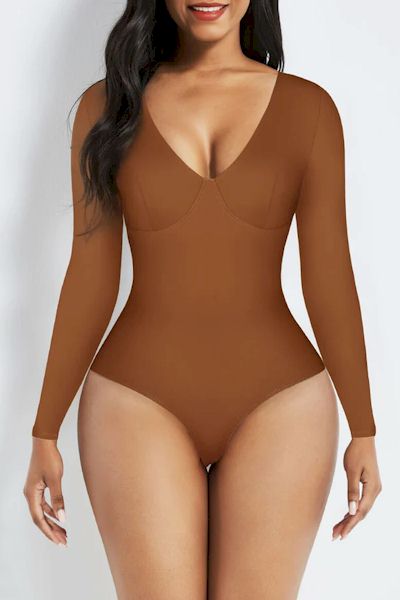 Sleek Sophistication: Long Sleeve Thong Bodysuit with Waist Control