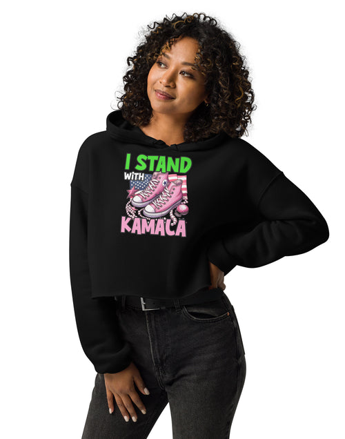 Load image into Gallery viewer, I&#39;m with Kamala - Pink and Green Crop Hoodie
