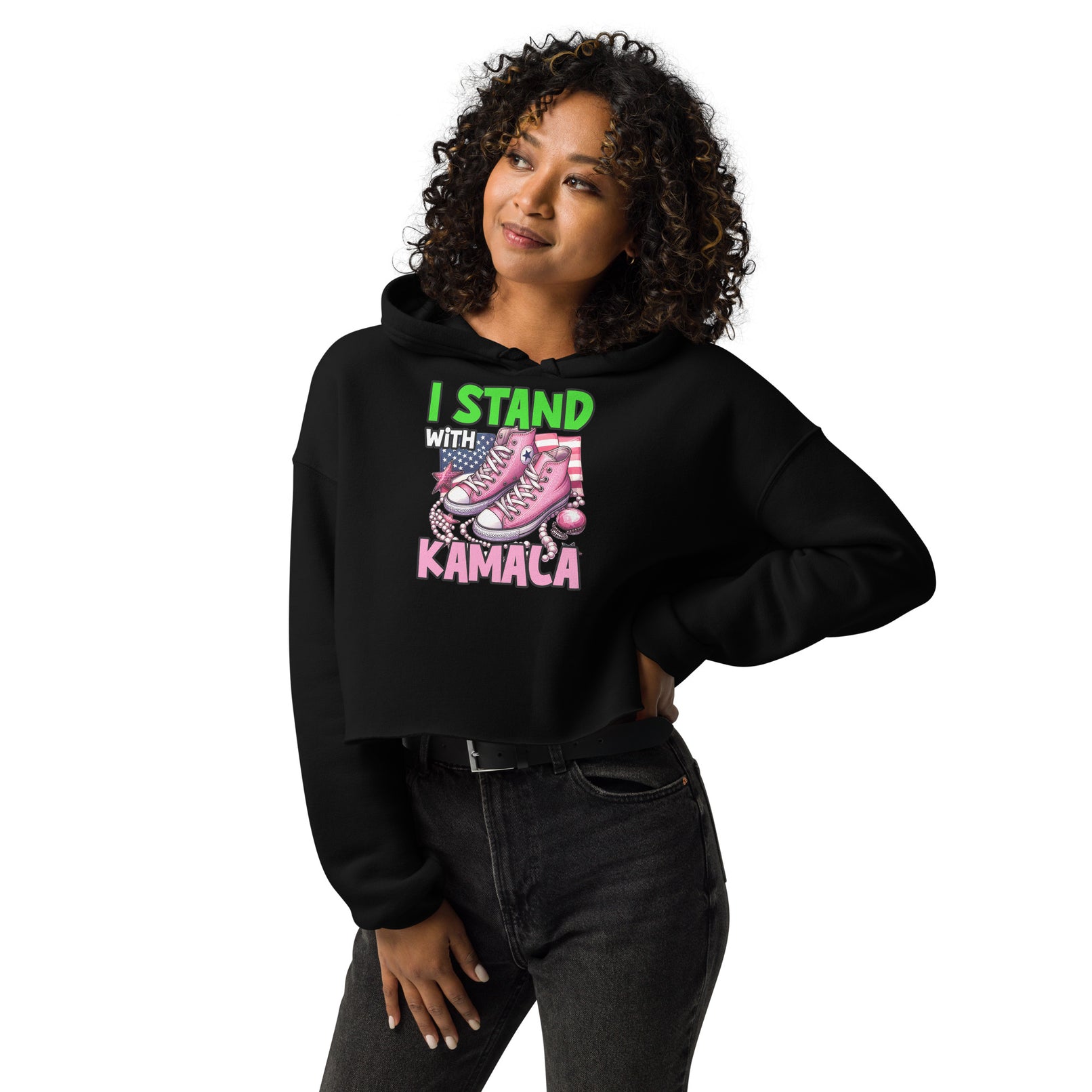 I'm with Kamala - Pink and Green Crop Hoodie