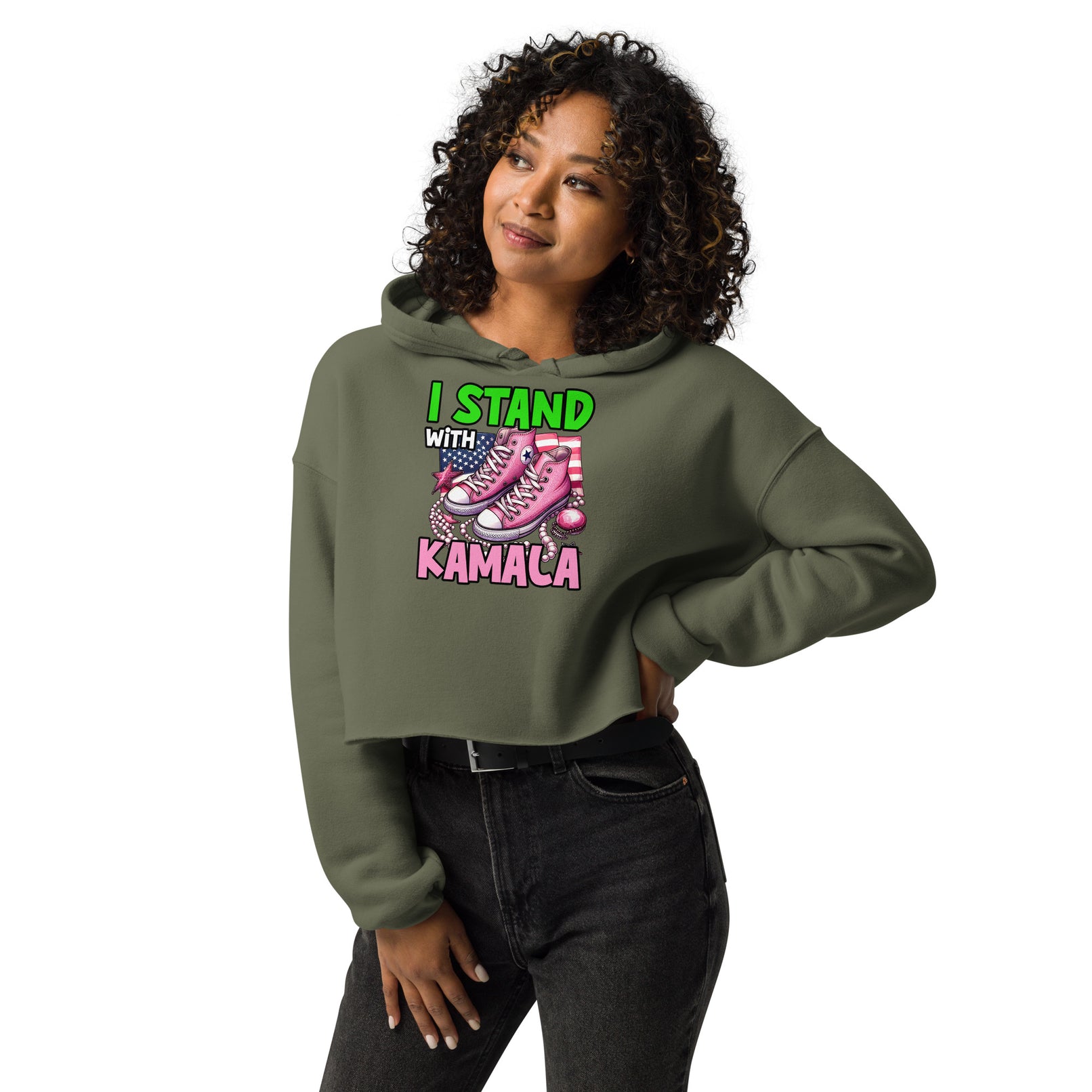 I'm with Kamala - Pink and Green Crop Hoodie