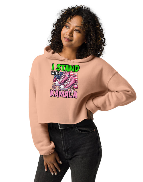 Load image into Gallery viewer, I&#39;m with Kamala - Pink and Green Crop Hoodie
