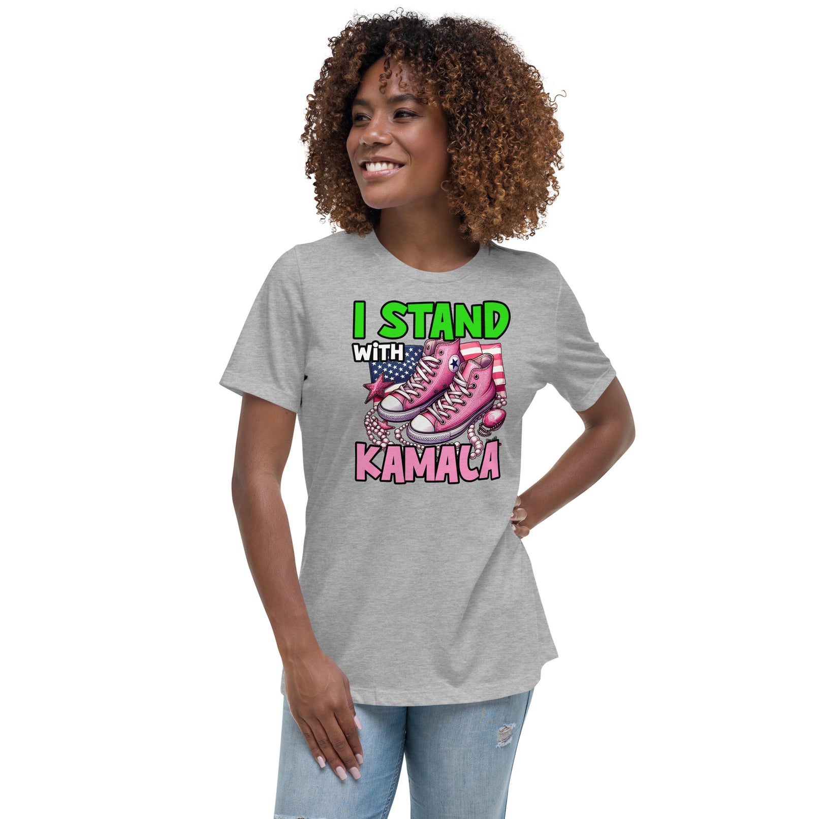 I'm with Kamala - Pink and Green Women's Relaxed T-Shirt