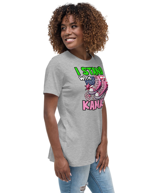 Load image into Gallery viewer, I&#39;m with Kamala - Pink and Green Women&#39;s Relaxed T-Shirt
