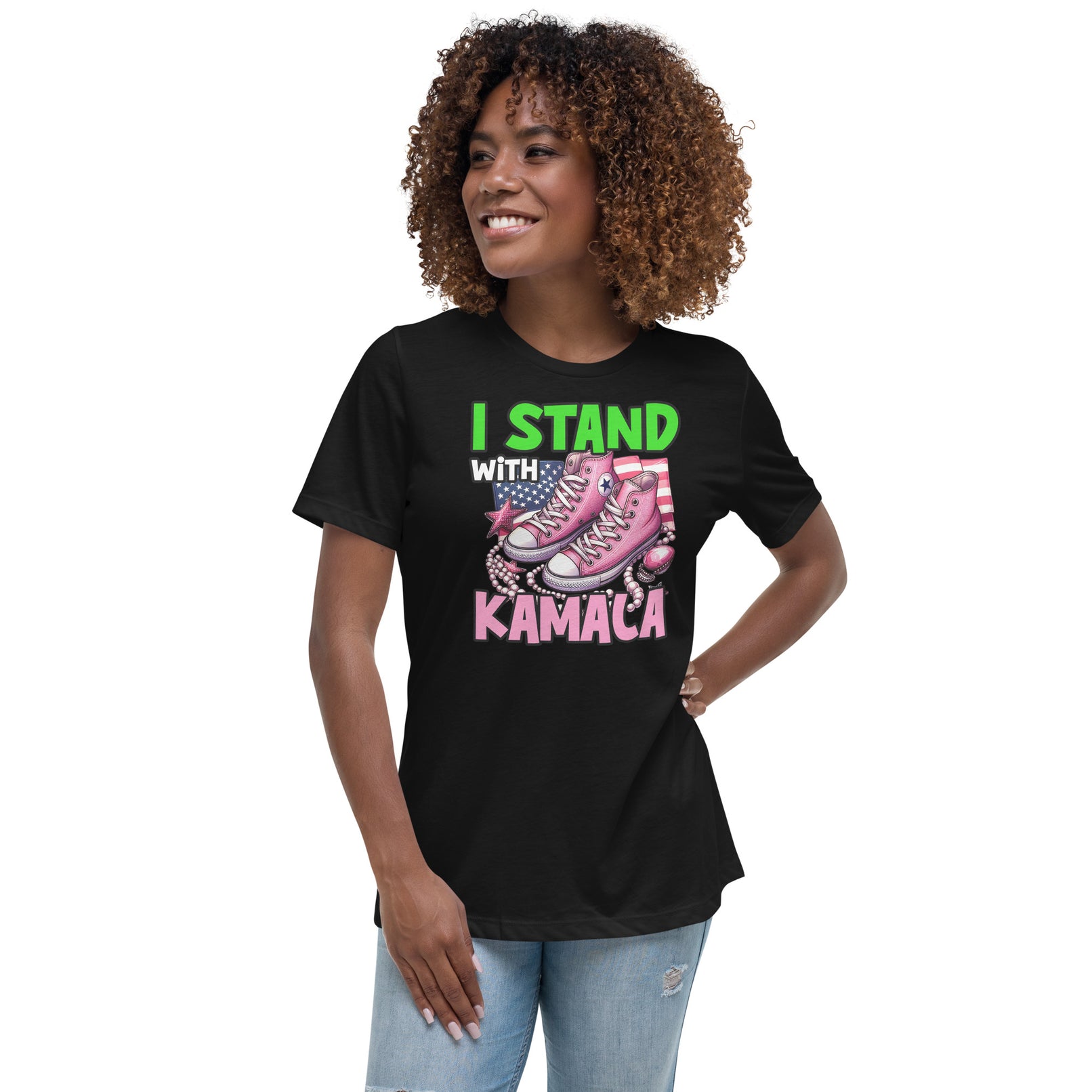 I'm with Kamala - Pink and Green Women's Relaxed T-Shirt