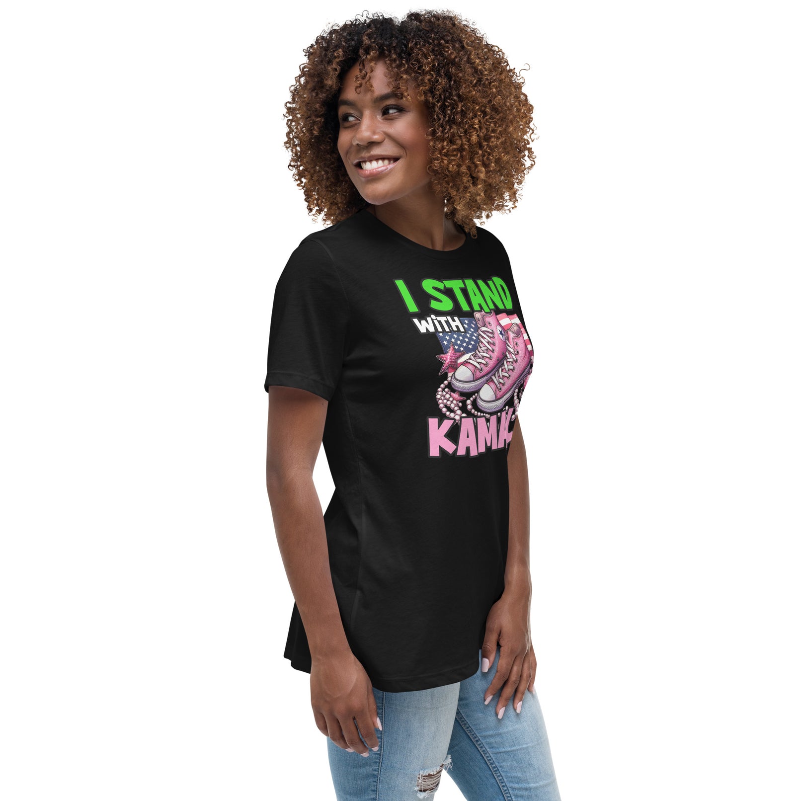 I'm with Kamala - Pink and Green Women's Relaxed T-Shirt