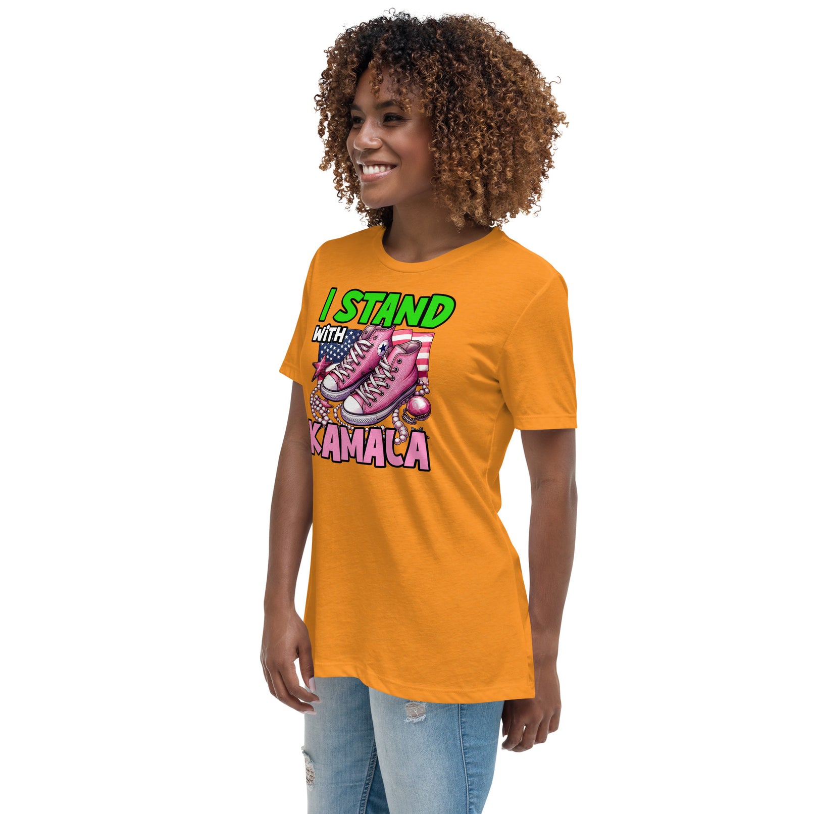 I'm with Kamala - Pink and Green Women's Relaxed T-Shirt