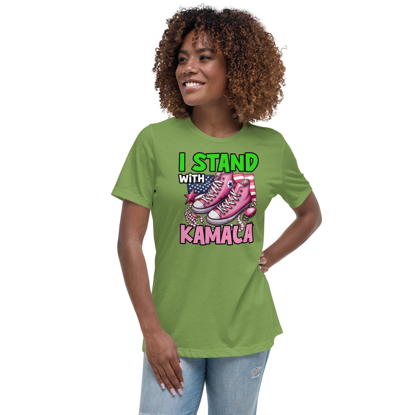 I'm with Kamala - Pink and Green Women's Relaxed T-Shirt