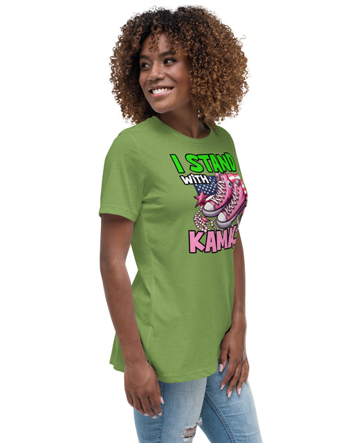 Load image into Gallery viewer, I&#39;m with Kamala - Pink and Green Women&#39;s Relaxed T-Shirt
