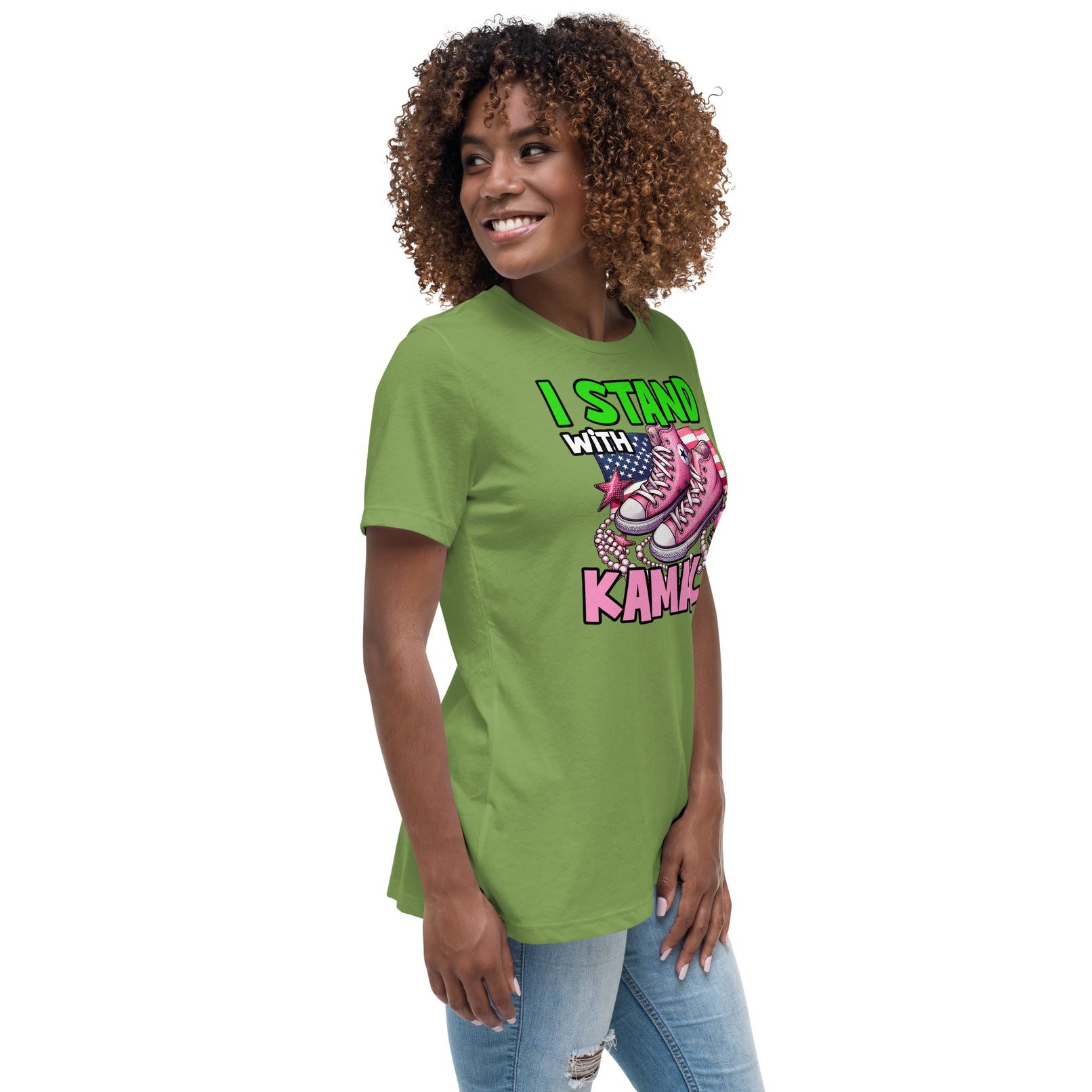 I'm with Kamala - Pink and Green Women's Relaxed T-Shirt