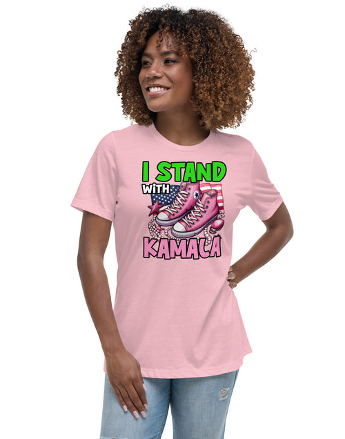 Load image into Gallery viewer, I&#39;m with Kamala - Pink and Green Women&#39;s Relaxed T-Shirt
