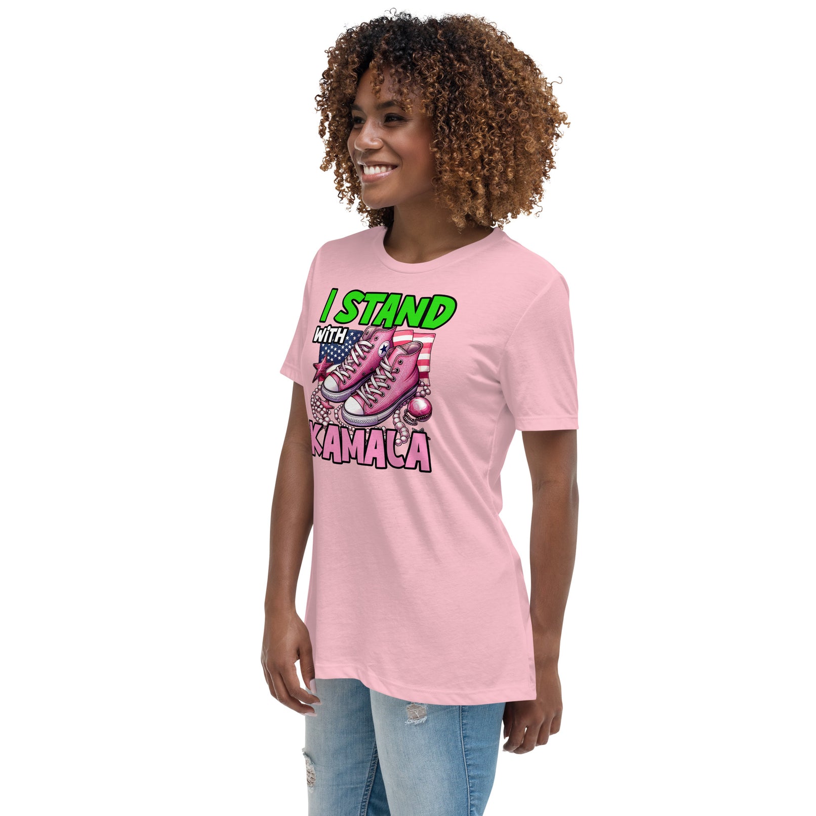 I'm with Kamala - Pink and Green Women's Relaxed T-Shirt