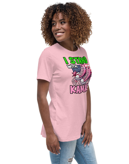 Load image into Gallery viewer, I&#39;m with Kamala - Pink and Green Women&#39;s Relaxed T-Shirt
