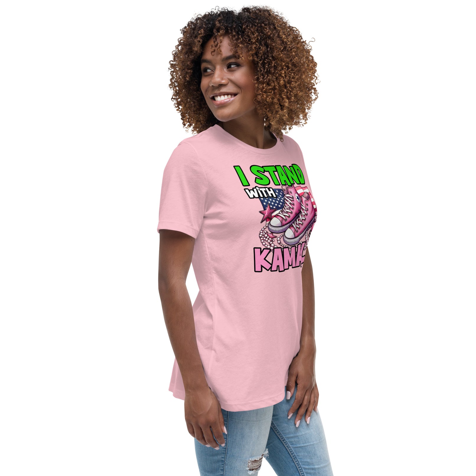 I'm with Kamala - Pink and Green Women's Relaxed T-Shirt