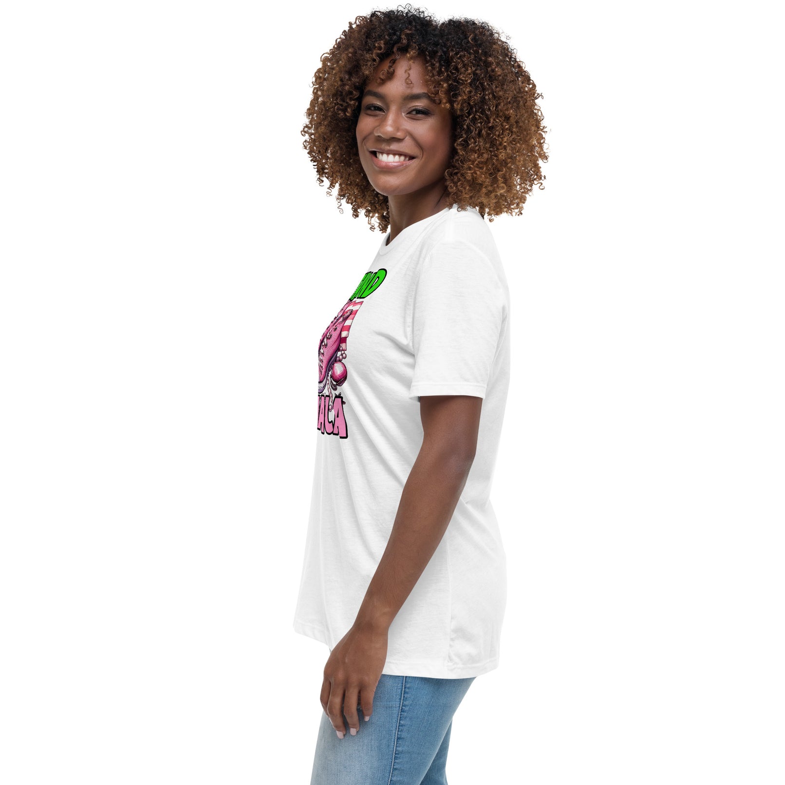 I'm with Kamala - Pink and Green Women's Relaxed T-Shirt