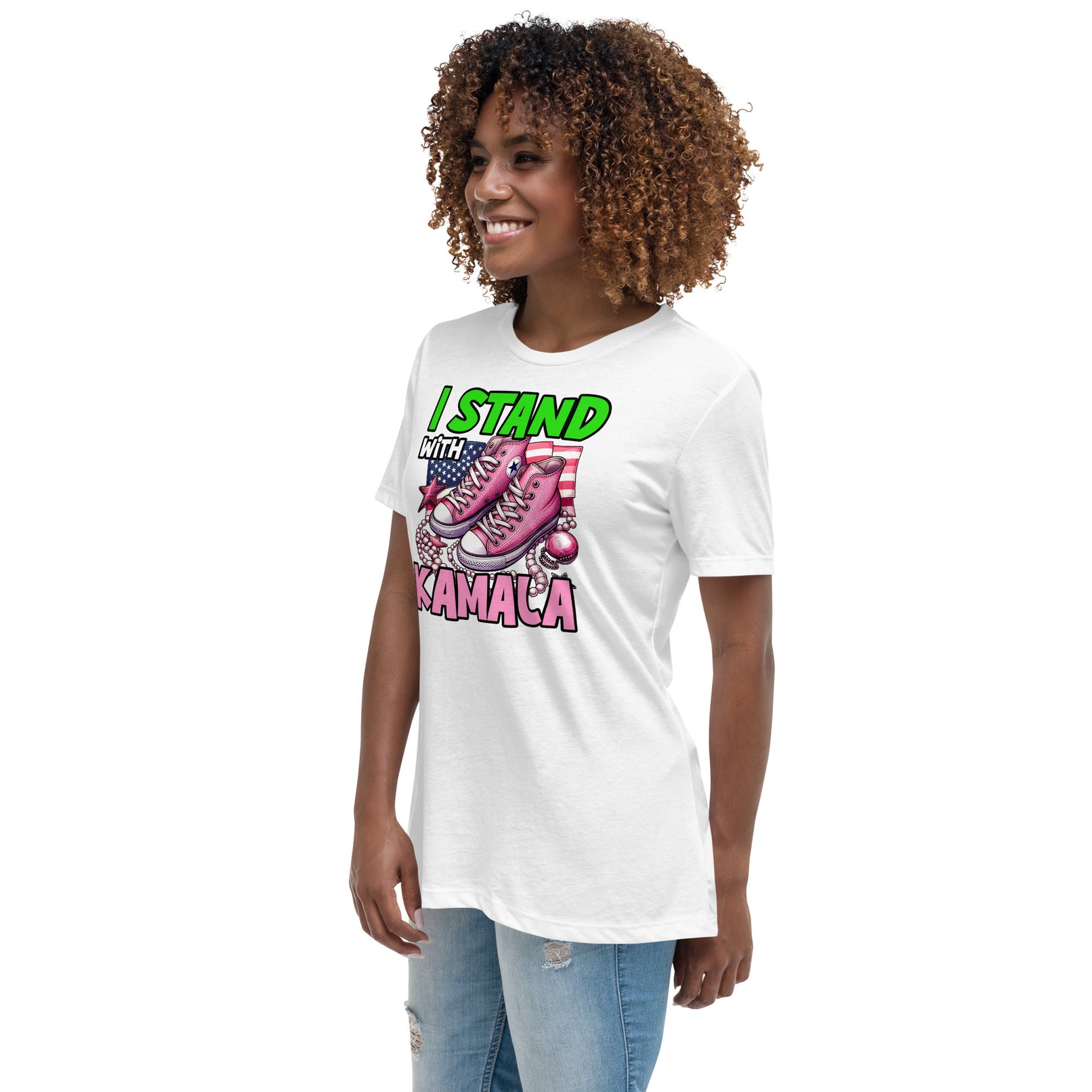 I'm with Kamala - Pink and Green Women's Relaxed T-Shirt