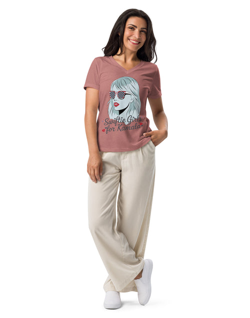 Load image into Gallery viewer, Swifties for Kamala Harris Tshirt Women’s relaxed v-neck t-shirt
