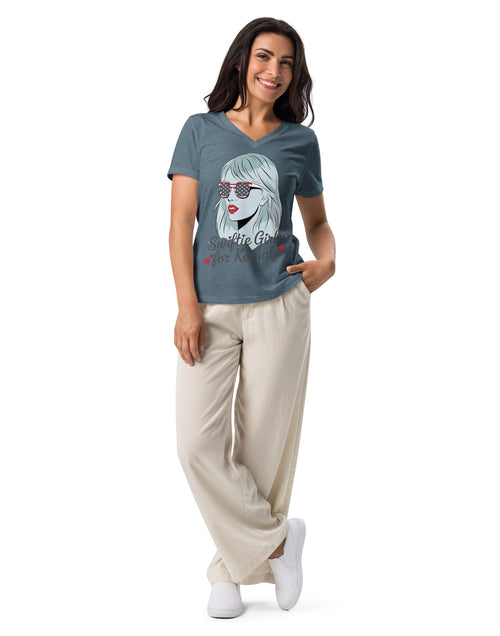 Load image into Gallery viewer, Swifties for Kamala Harris Tshirt Women’s relaxed v-neck t-shirt
