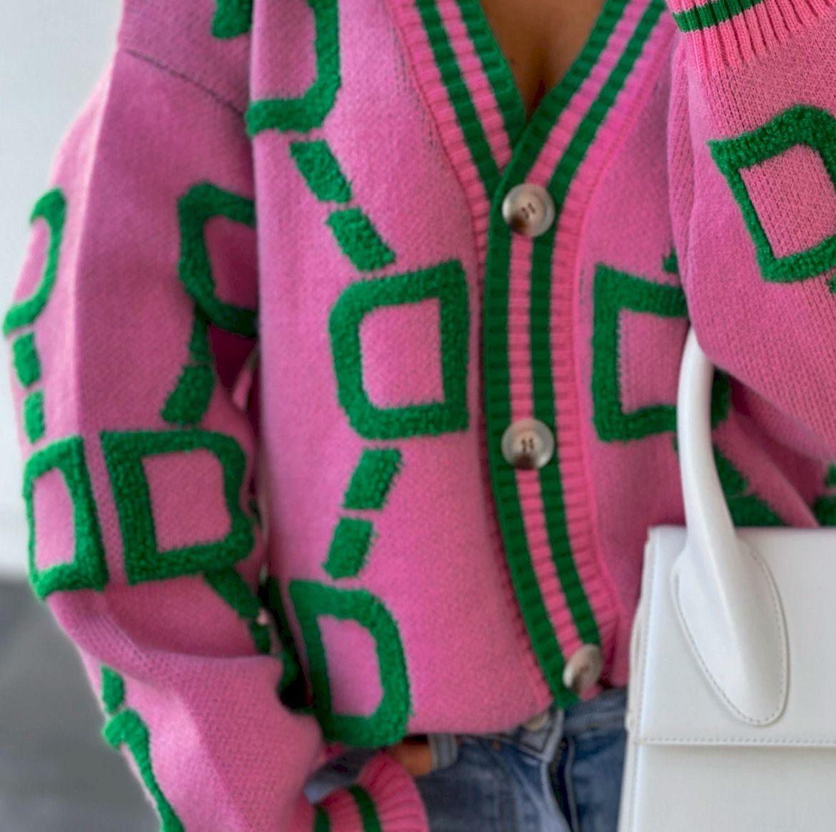 Statement-Making Oversized Sweater in AKA Pink and Green