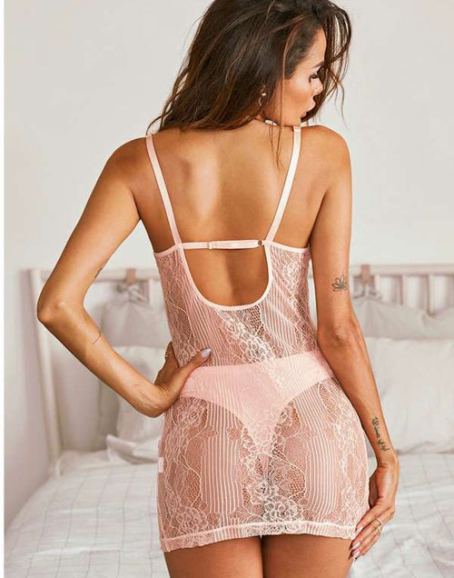 Load image into Gallery viewer, Babydoll Pink Lace Lingerie Slip Dress
