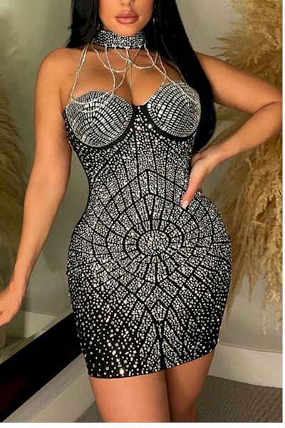 Load image into Gallery viewer, Stunning Diamonds and Chains Halter Sexy Mini Dress
