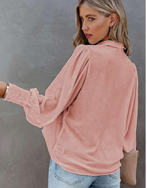 Load image into Gallery viewer, Pink Solid Button-up Loose Long Sleeve Shirt
