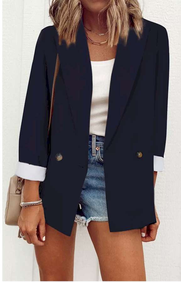 Buttoned Lapel Collar Blazer with Pocket