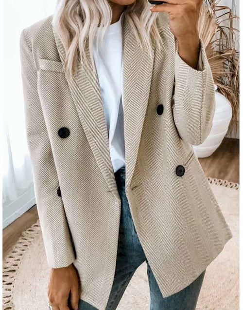 Load image into Gallery viewer, Chevron Ribbed Double Breasted Lapel Collar Blazer
