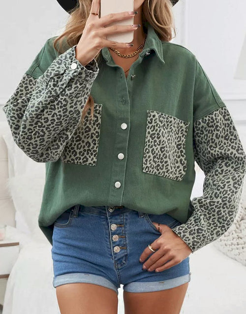 Load image into Gallery viewer, Contrast Leopard Denim Jacket
