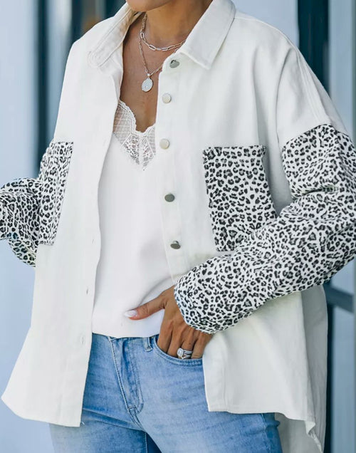 Load image into Gallery viewer, Contrast Leopard Denim Jacket
