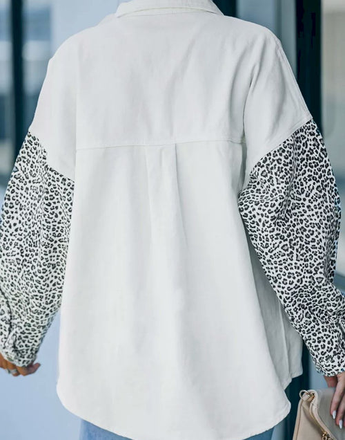 Load image into Gallery viewer, Contrast Leopard Denim Jacket
