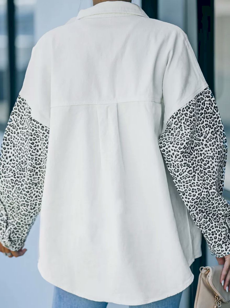 Contrast Leopard Denim Jacket