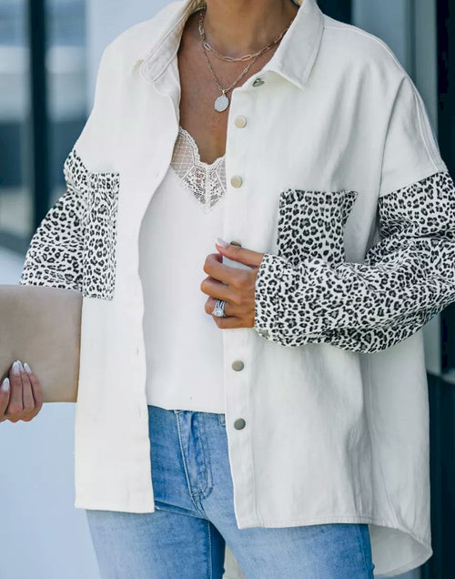 Load image into Gallery viewer, Contrast Leopard Denim Jacket
