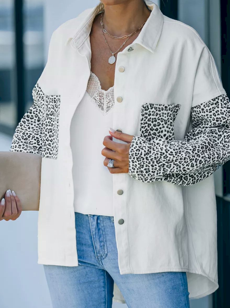 Contrast Leopard Denim Jacket