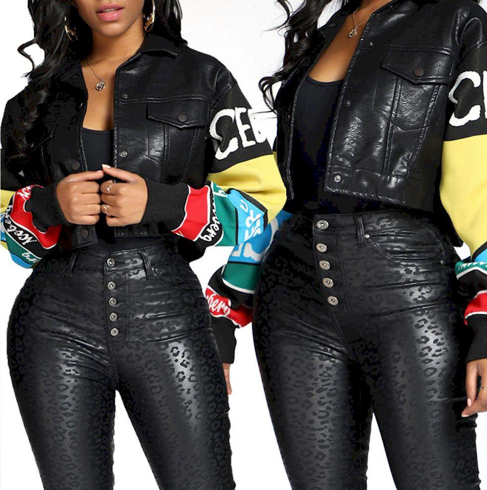 Customized Graffiti Printed Pu Leather Jacket